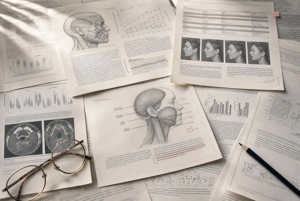 Titulares y portadas de estudios científicos sobre la musculatura facial y el envejecimiento
